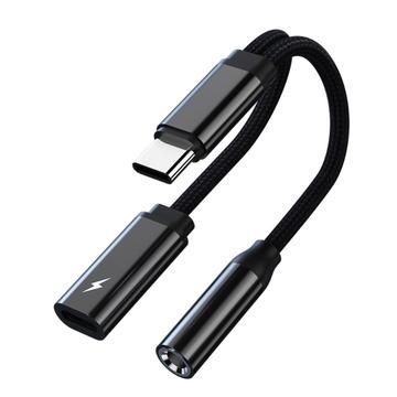 TIANSTON T31 Para iPhone 15 Tipo-C macho a 3,5 mm + Tipo-C hembra adaptador de auriculares Splitter Cable